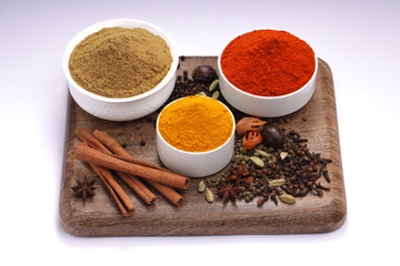 Spices with wooden background