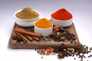 Spices with wooden background