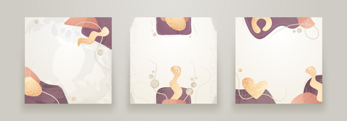 Set of Creative minimalist hand drawn abstract background. Modern fluid abstract shapes in contemporary style for social banner background, stories post, postcard, flyer or brochure design.