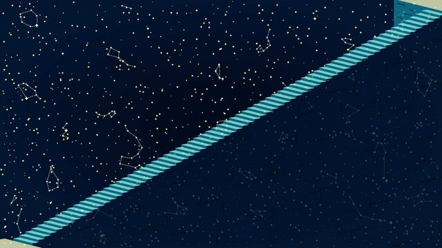 Animated Blue and Yellow Stairway to Heaven. Way to Success isolated on Starry Night Sky Background. Loop Seamless Stock Footage. 3D Graphic