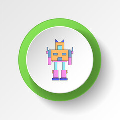 cartoon robot toy colored button icon. Signs and symbols can be used for web, logo, mobile app, UI, UX