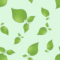 Vector seamless pattern of green leaves on a green background.