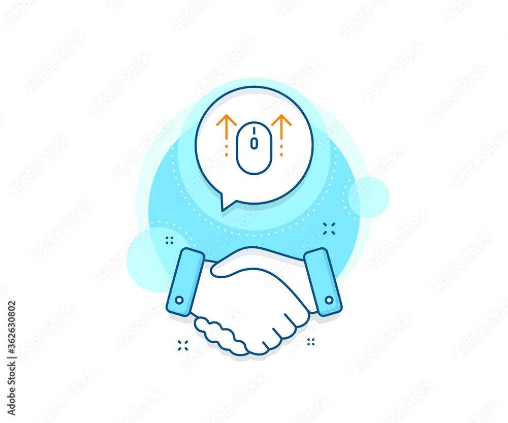 Poster scrolling arrow sign. handshake deal complex icon. swipe up mouse line icon. landing page scroll sym