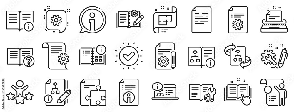 Poster set of instruction, plan and manual icons. technical document line icons. help document, building pl