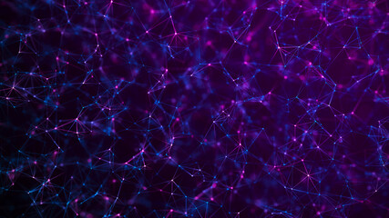 Purple background with connecting triangulars, dots and lines. Futuristic background. Neurons in the brain.3d rendering.