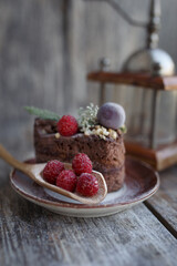 raspberry tart on wooden table