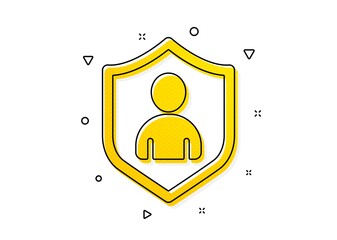 Profile Avatar with shield sign. User Protection icon. Person silhouette symbol. Yellow circles pattern. Classic security icon. Geometric elements. Vector