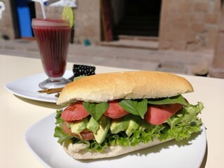 sausage sandwich with chicha morada