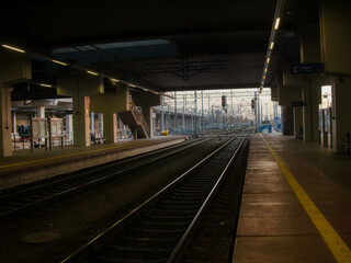 Main railway station platform. Poznan, Poland.