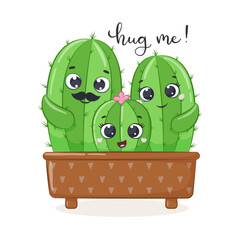Cute cactus family iilustration. 