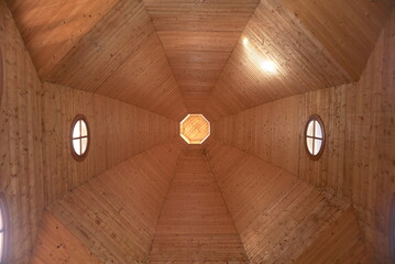 dome of a wooden church view up
