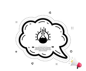 Chemistry experiment icon. Quote speech bubble. Laboratory flask sign. Analysis symbol. Quotation marks. Classic chemistry experiment icon. Vector