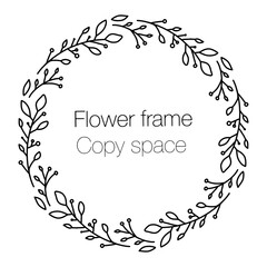 Vector floral wreath with floral sprigs and berries.Cute graceful frame on a light isolated.Vector illustration for creating labels,invitations,round design and place for text in the center,copy space