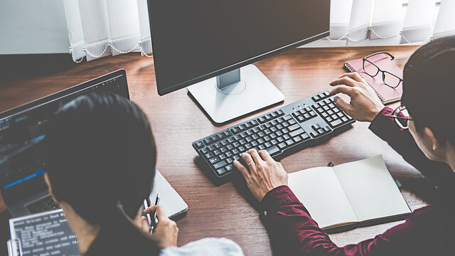 Programmer working in a software development and coding technologies. Website design. Technology concept.