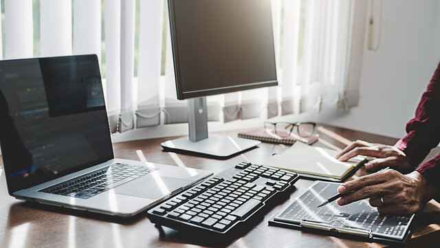 Programmer working in a software development and coding technologies. Website design. Technology concept.