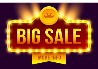 Retro sign with lamp Big Sale banner. 