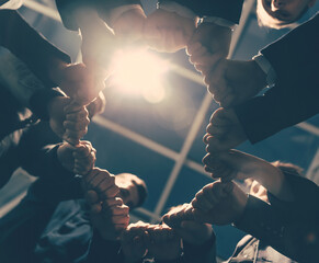 close up. ambitious young business people showing their unity.