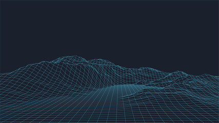 Abstract digital landscape. 3d futuristic vector illustration Wireframe landscape background. Mesh structure.