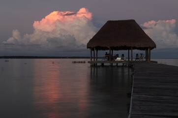 Amazing sunset at Bacalar lake in Mexico