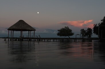 Sunset at Bacalar lake in Mexico