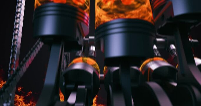 Power Hungry V8 Car Engine Producing Power With Explosions. Engine is Shaking. Technology And Industry Related 3D Animation.