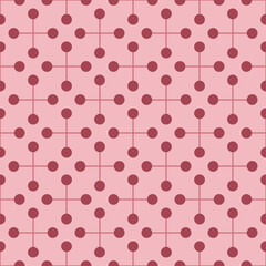 Dark red circles with red crosses on pink seamless background.