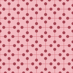 Dark red circles with red crosses on pink seamless background.
