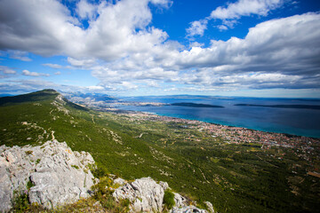 Fototapeta na wymiar View on Dalmatia from Kozjak mountain above Kastela, Croatia