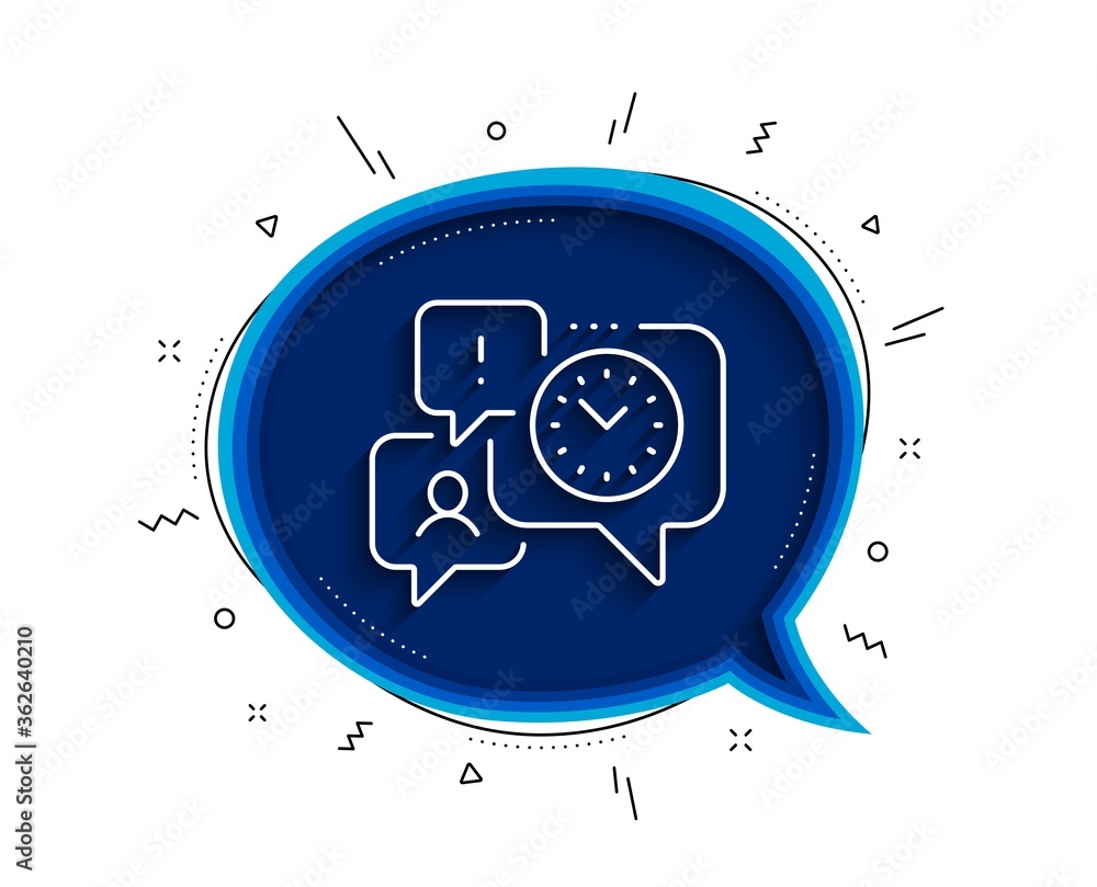 Poster time management line icon. chat bubble with shadow. clock sign. watch symbol. thin line time managem