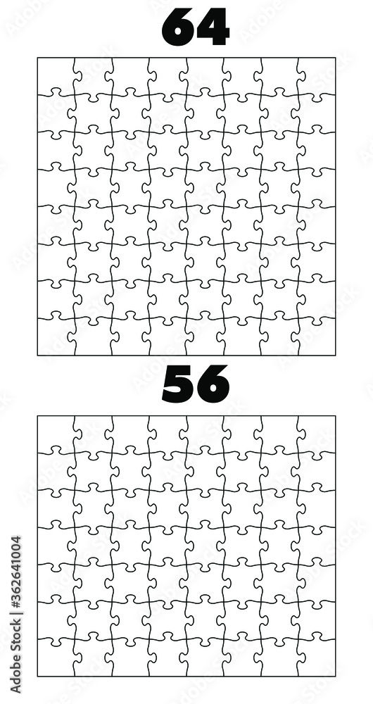 Poster set of sixty four and fifty six puzzle pieces. puzzle with different types of details and the abilit