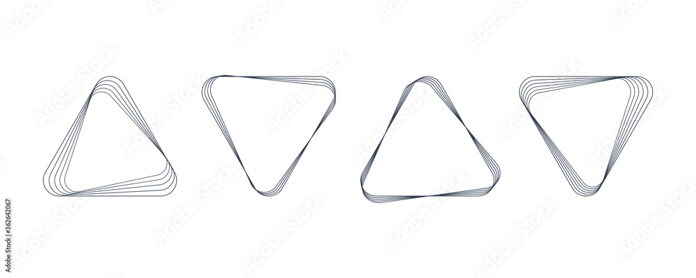 Poster set of triangle rounded shapes. hand drawn geometric triangles in lines style isolated on white back