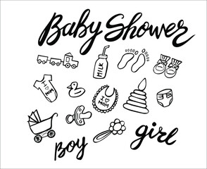 Baby shower set doodle vector