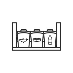 shelf with cans with garbage recycling symbols, line style