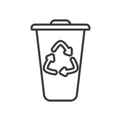 garbage can with recycle symbol, line style