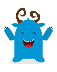 Fototapeta premium Cute blue horned monster. Vector illustration, flat design.
