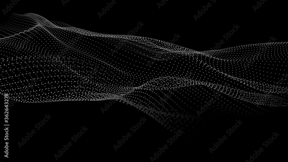 Poster abstract gradient dynamic wave of particles. network of bright points or dots. big data. digital bac