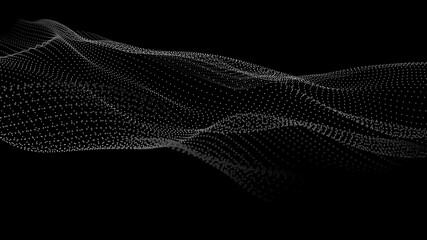 Abstract gradient dynamic wave of particles. Network of bright points or dots. Big data. Digital background. Vector