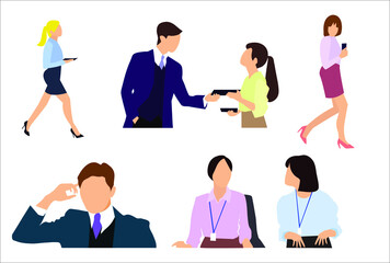 Set of office emploees and businesswomen flat characters isolated on white background