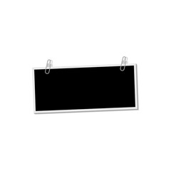 Photo frame with clip on white background with shadow effect. Template, blank.