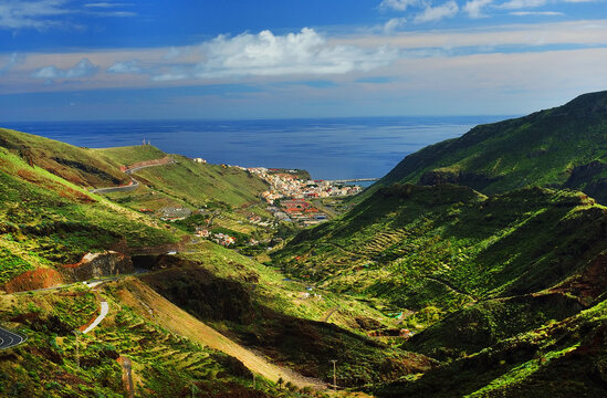 Scenic landscape of Agulo Village in La Gomera, Spain, Europe