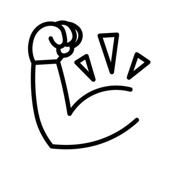 recommend clip art: Muscle arm symbol. Simple black and white outline icon. Flat vector illustration. Isolated on white background.