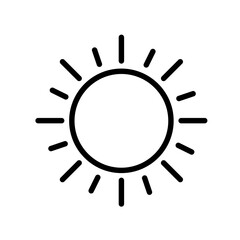 Simple Sun minimal black and white outline icon. Flat vector illustration. Isolated on white background.