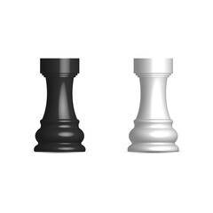 Black and white chess piece rook, vector illustration.