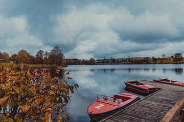 autumn landscape with boat