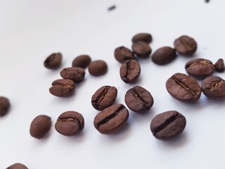 The coffee beans on white background