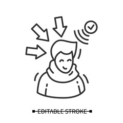 Media influence icon. Positive media influence linear pictogram of person with arrows. Social awareness, actual information and reliable news publishing concept. Editable stroke vector illustration