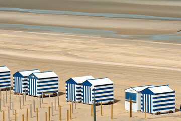 aerial view of the bath cabins at De Panne beach in Belgium