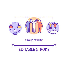 Group activity concept icon. Gross motor toddler skills development. Hands on children learning idea thin line illustration. Vector isolated outline RGB color drawing. Editable stroke
