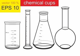 Chemical cups. Chemicals in laboratory glassware. Vector illustration for graphic and web design.
