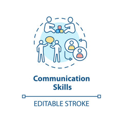Communication skills concept icon. Parenting, verbal activities. Children growth and socialization idea thin line illustration. Vector isolated outline RGB color drawing. Editable stroke